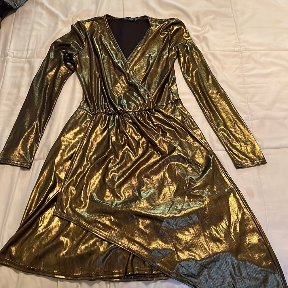 Size 0 Nastygal Metallic long sleeve dress
